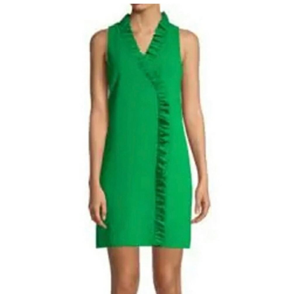 Trina Turk Relaxation Ruffled Faux-Wrap Green Dress size 12 NWT $298 MSRP